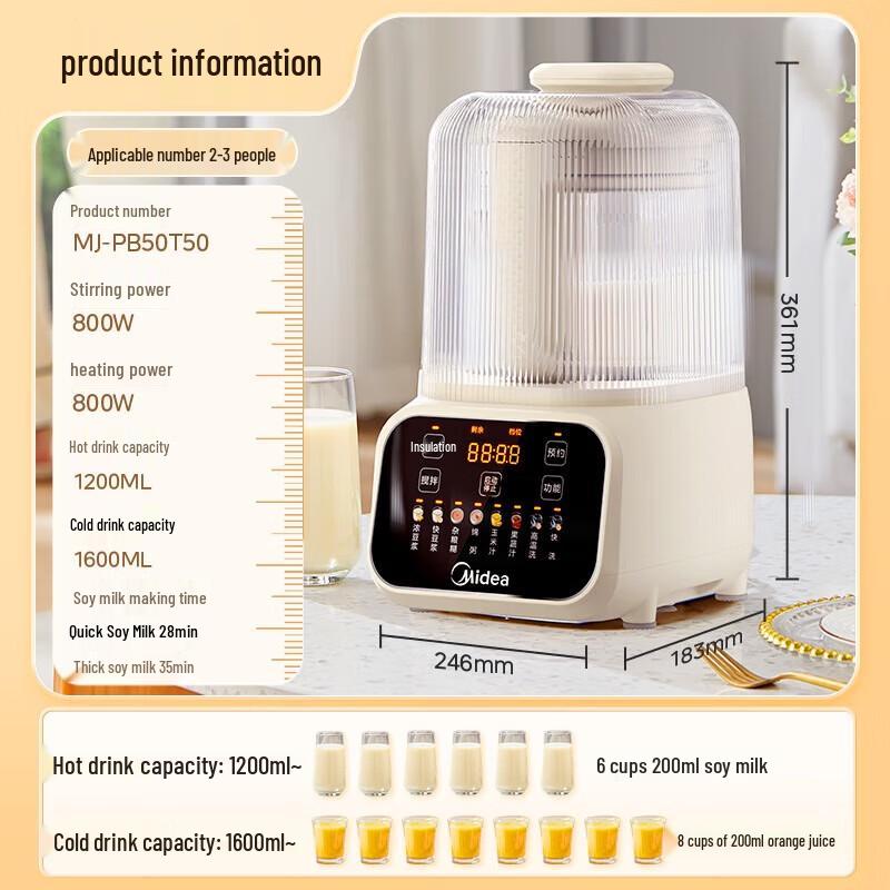 Midea 1.5L Quiet Multi-Function Blender & Soy Milk Maker CN plug (adapter included)