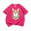 Welsh Corgi Surrounded Colorful Blooms Graphic Tee Kids 100 Cotton Crew Neck T Shirt Cute Puppy Print Short Sleeve Stylish Top