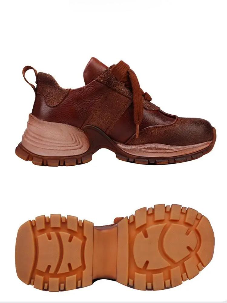 Johnature Genuine Leather Lace Up Casual Women's Shoes Sports Style Flat Versatile Four Season Shoes