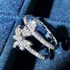 Huitan Luxury Butterfly Two-layer Design Women’s Rings Innovative Brilliant Finger Accessories Party Attractive Charms
