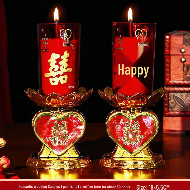 Smokeless Wedding Candles: Red Dragon & Phoenix, Double Happiness Pair