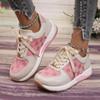 Hiking shoes women's new large size flower lace-up color matching breathable women's casual sports shoes