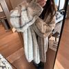 Autumn and winter new Korean version retro flower gray lantern sleeves medium and long knitted cardigan women's loose lazy thickened coat