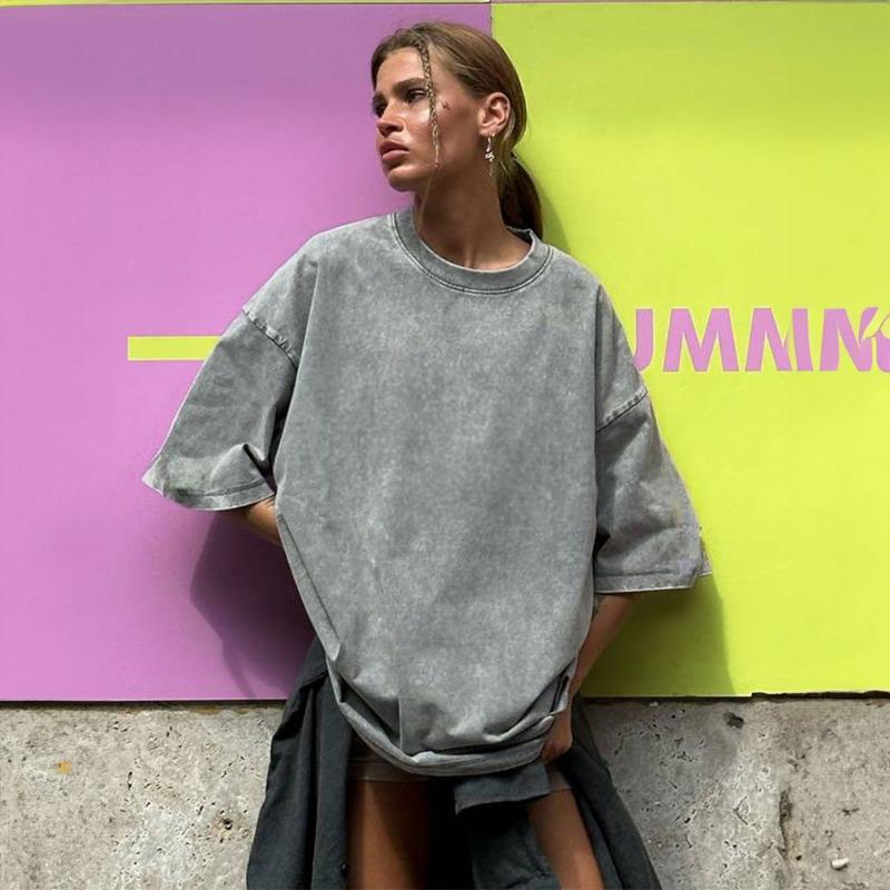 Bornladies 100% Cotton Retro T-shirt Men Women Vintage Short-sleeve Wax printing T Shirts Solid Color Hip Hop Loose Tees