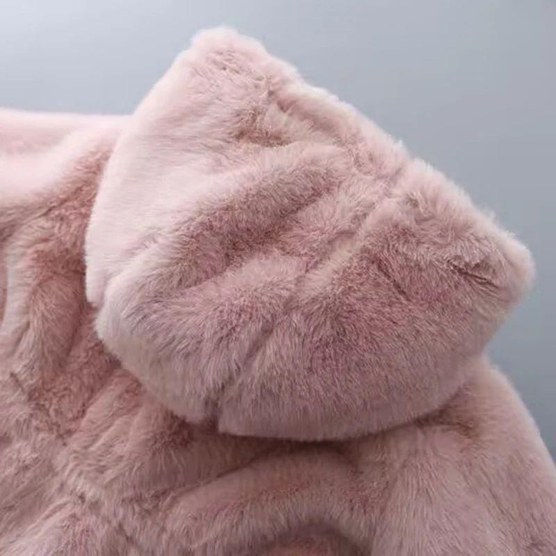 Winter Girls Coat Super Warm Mink Fur Padded Thickened Long Sleeve Hooded Coats Baby Kids Children Jacket Plush Outerwear