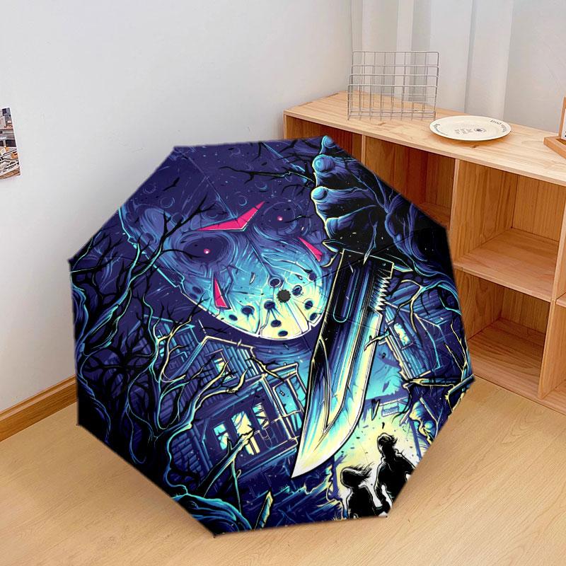 Friday 13th Pattern Pattern New Style Umbrella, 1 Piece Automatic Folding Umbrella, Portable Foldable Travel Umbrella, Outdoor Umbrella,Birthday Gift