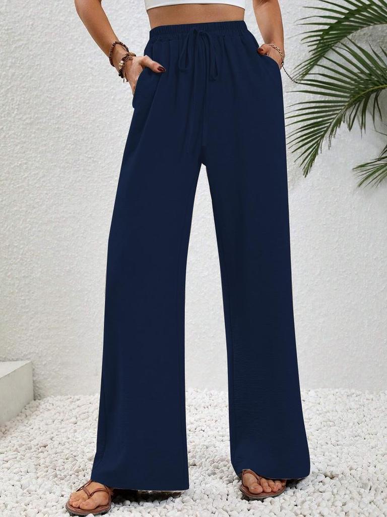 Women's Versatile Solid Color Wide-Leg Floor-Length Casual Pants