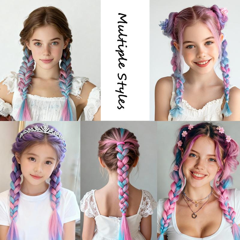 6pcs kids ponytail Hair Extensions Rainbow Color Hairpieces with  for KIds Girls-Great for Gifts, Holidays