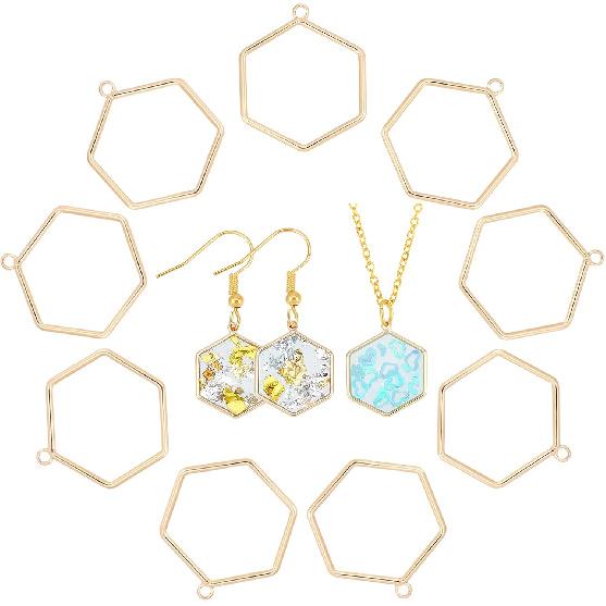 

CHGCRAFT 10Pcs Real 18K Gold Plated Brass Hexagon Charms Pendants for DIY Press Flower Bracelet Necklace Jewelry Making