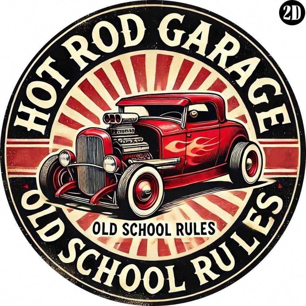 Premium Vintage Hot Rod Garage Metal Sign Round Mechanic On Duty Custom Festival Decor