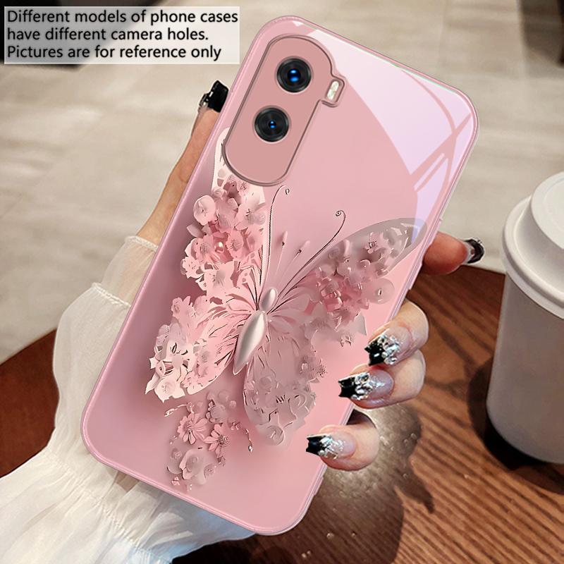 Green Flower Butterfly For Honor 30 50 50SE 70 Pro 90 200 200Pro Magic 4 5 7 Lite X9c Smart X50i Plus X9 X30 Glass Phone Case