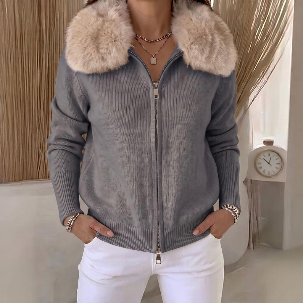 Cardigan lavorato a maglia da donna con zip e colletto per Autunno Inverno