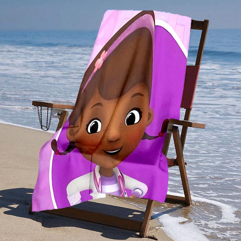 proof beach towel with Doc McStuffins pattern - soft,absorbent,quick-drying,machine washable - perfect for swimming,camping,bathing