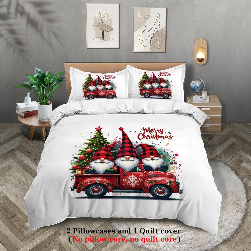 Christmas Dwarf Digital Printing Polyester Three-Piece Quilt Cover Bedding Quilt Cover Pillowcase