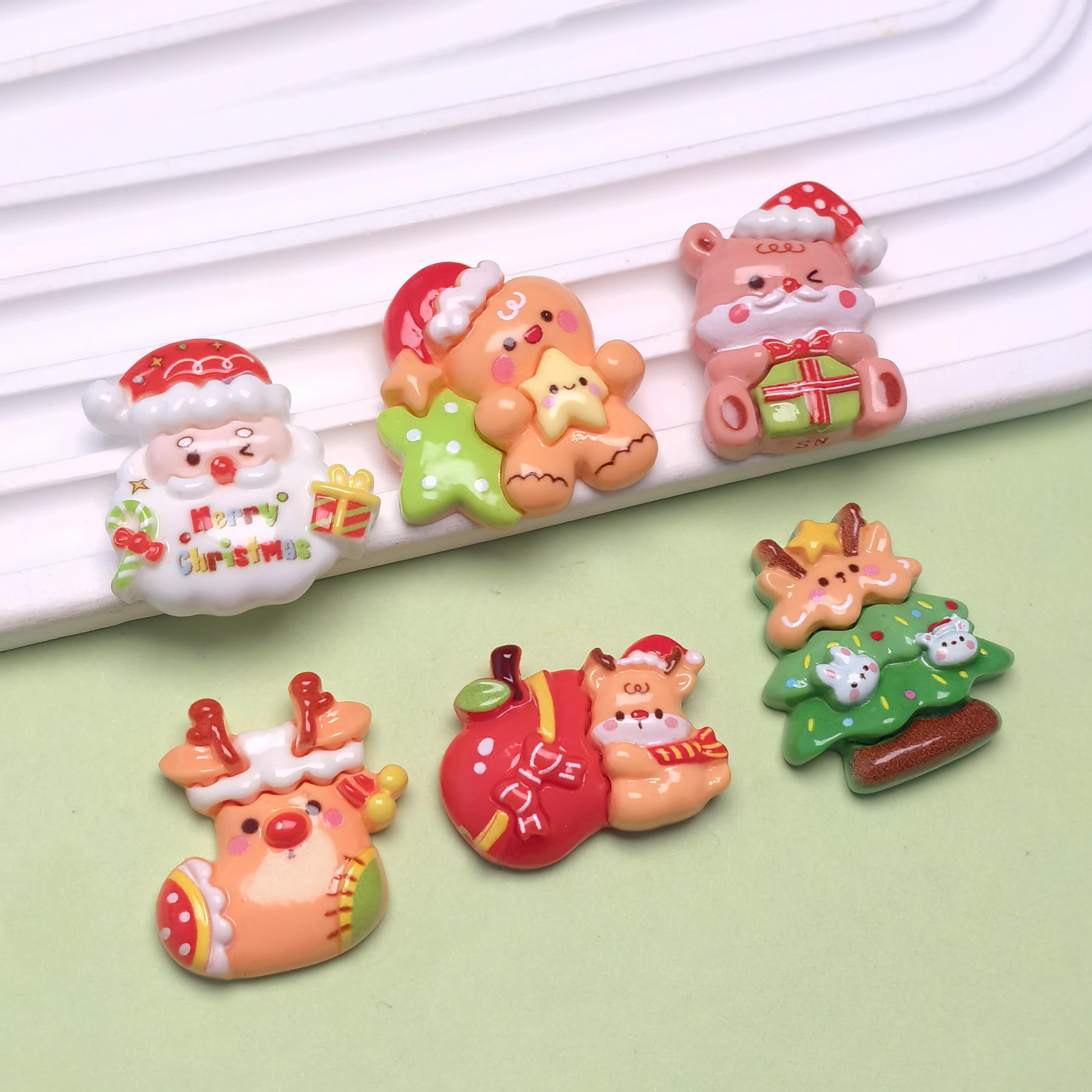 100pcs Resin Kawaii Christmas Series Santa Trees Flatback Cartoon Figurine Scrapbook DIY Phone Case Hairbow Decor Crafts 28mm-100pcs/bag