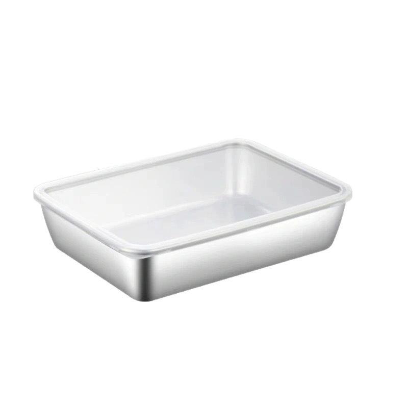 

Stainless steel preservation box microwaveable square plate with lid thickened refrigerator fruit storage box sub