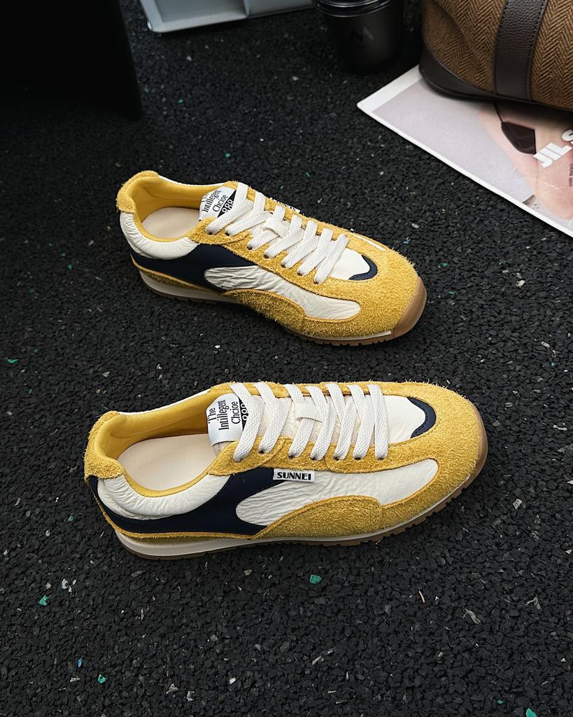Horsehair Version~ Leather Thick-soled German Training Shoes for Women's 2025 New Mesh Breathable Splicing Casual Flat-soled Sports Shoes