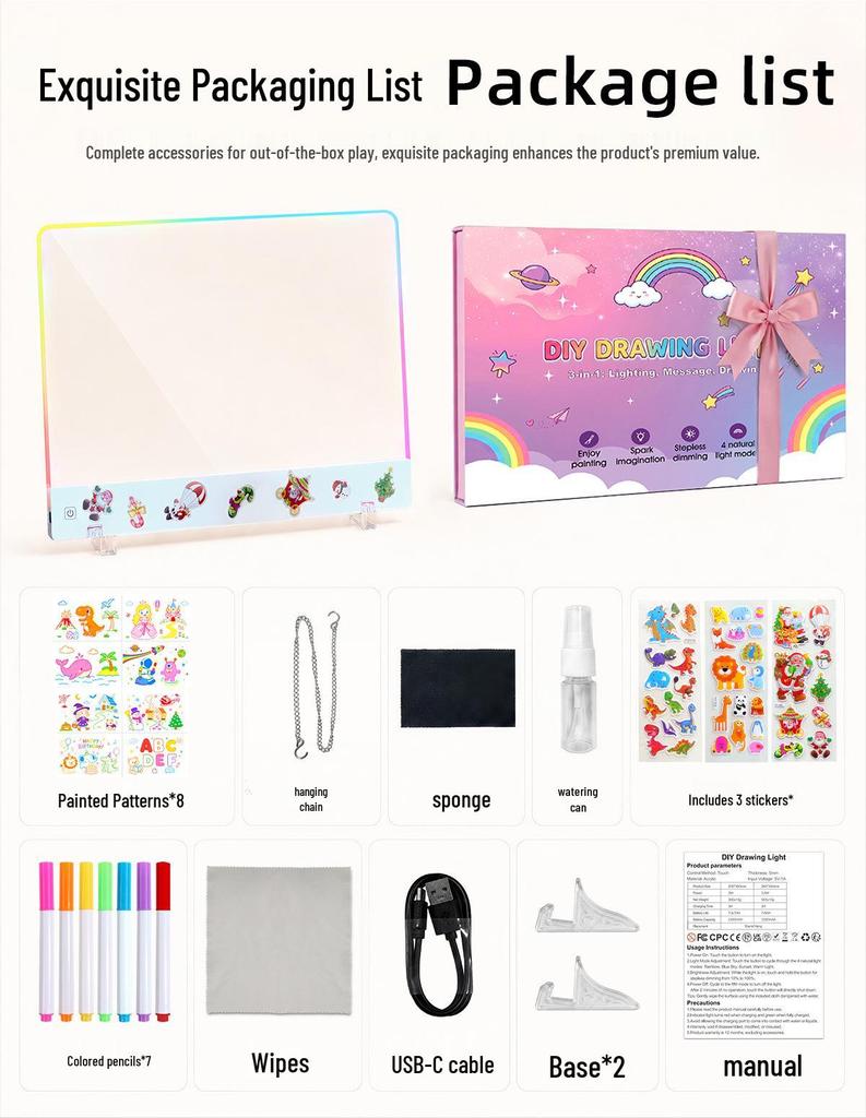 Rechargeable Luminous Acrylic Graffiti Drawing Board - Erasable Artboard for Birthday & Christmas Gifts