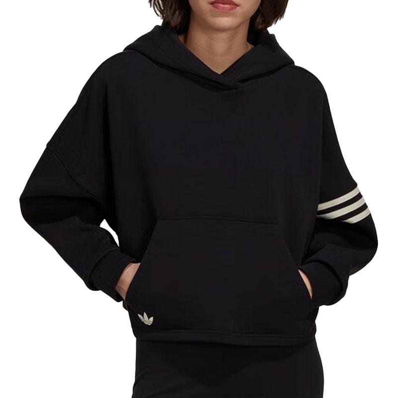 adidas Originals Trefoil Logo Print Stripe Hooded Sweatshirt Women Tops Black HT8847
