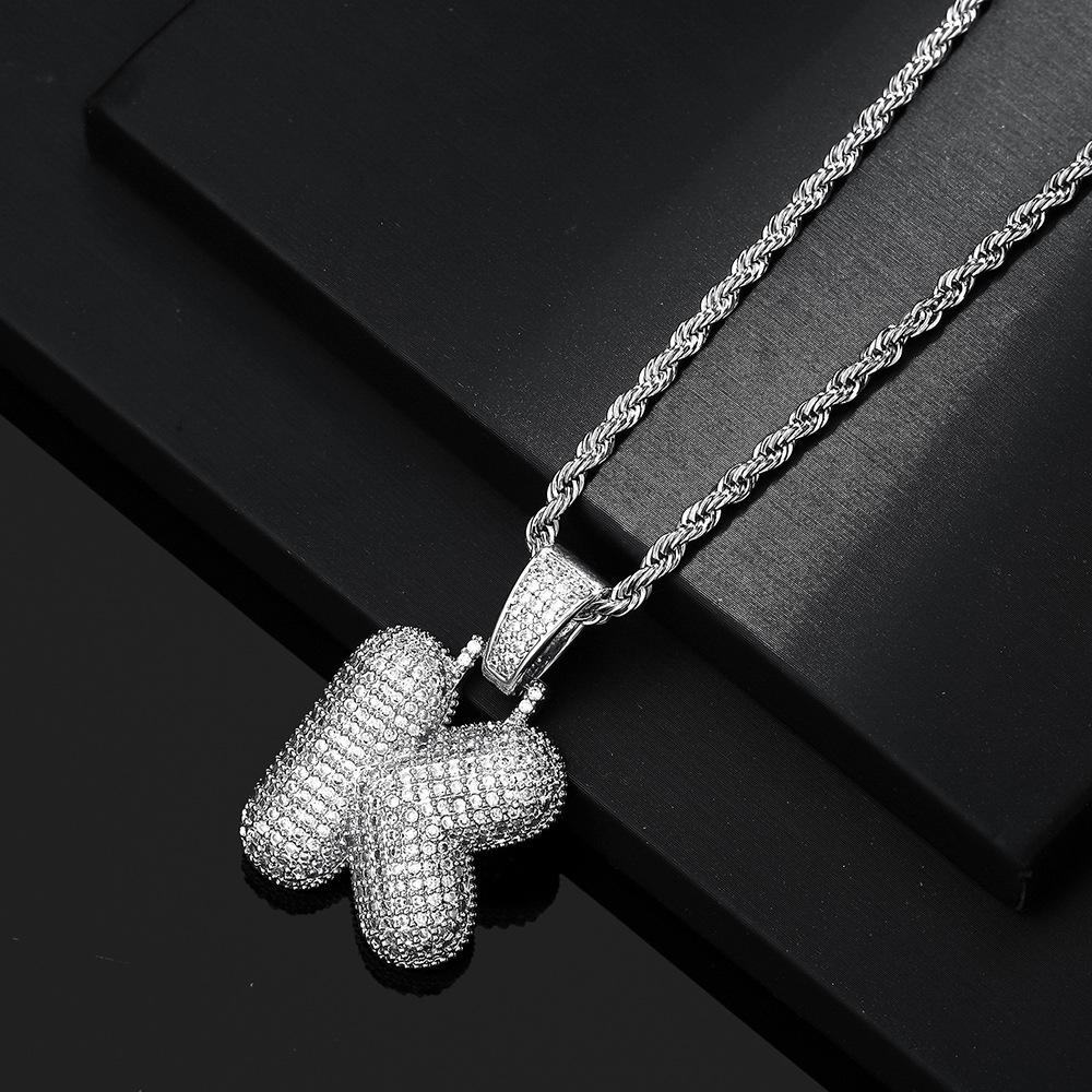 Hot Selling European and American Hip-hop Necklace with 26 English Letter Pendants, Men's and Women's Trendy Zircon Necklace