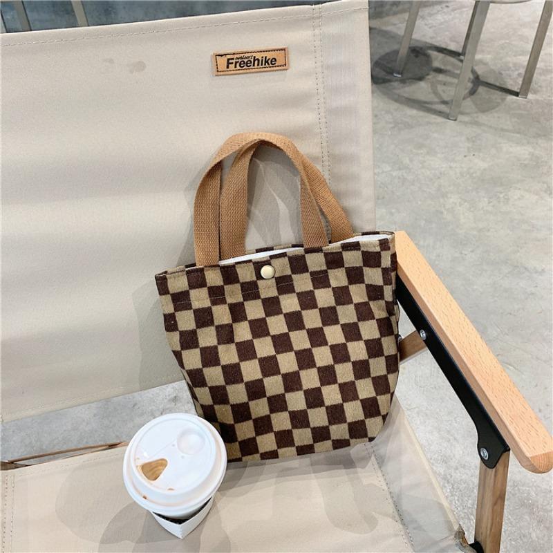Corduroy Retro Hand-held Cloth Bag Literary Student Mommy Bento Bag Commuter Hand-carried Lunch Box Bag Woman