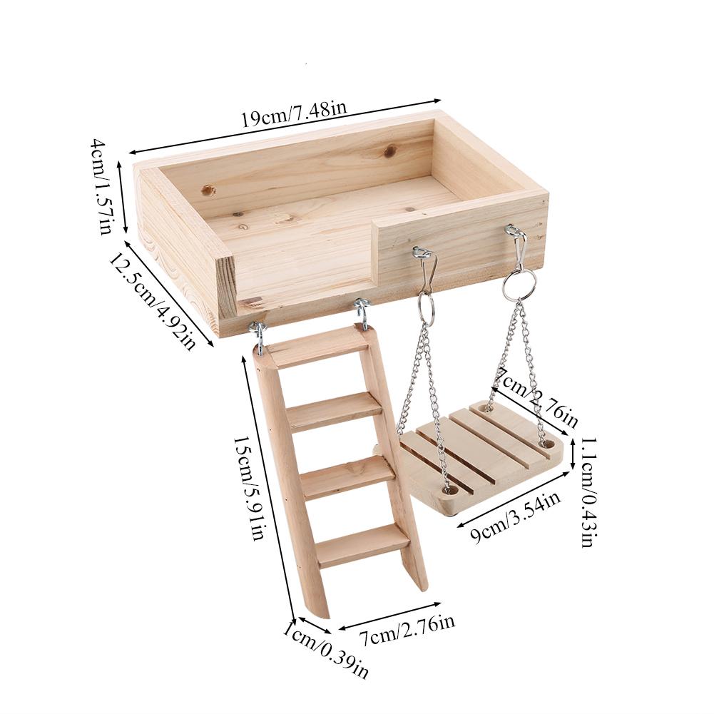 3Pcs Wooden Hamster Crawling Ladder Funny Swing Platform Toys Set for Small Pet