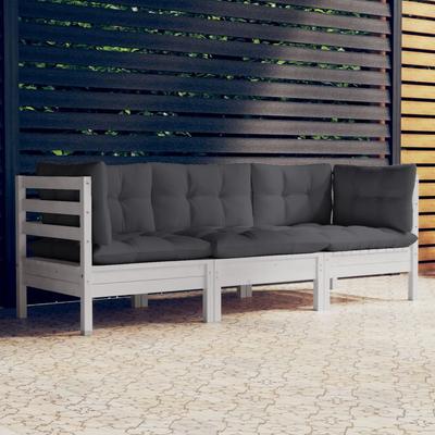 Vidaxl 3-Seater Garden Sofa with Anthracite Cushions, Pine