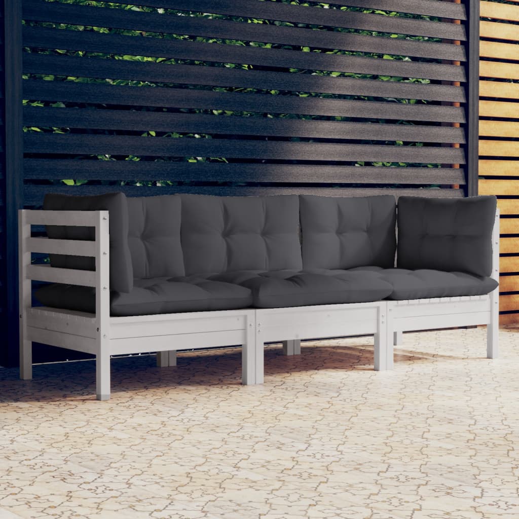 Vidaxl 3-Osobowa Sofa Ogrodowa Z Antracytowymi Poduszkami, Sosnowa