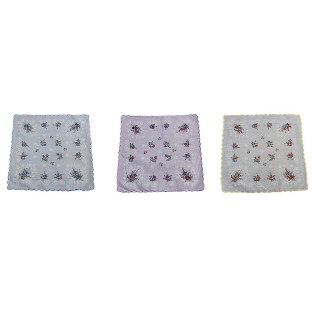3ks Květinové kapesníkové ručníky 30*29cm Elegantní Vintage Klasické Bavlněné Hanky ​​Letní Přenosné Dámské Ručníky