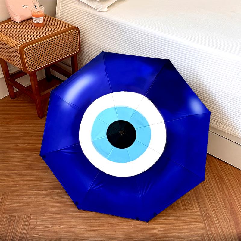 1 PC Automatic Folding Umbrella - The Evil Eye Pattern, Portable & Foldable Design with 8 Ribs, Christmas Birthday Gifts