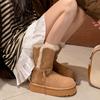 Women's Fashionable Versatile Soft-Sole Winter Warm Fleece-Lined Snow Boots with Fleece Lining Short Boots Non-Slip Casual Cotton Boots