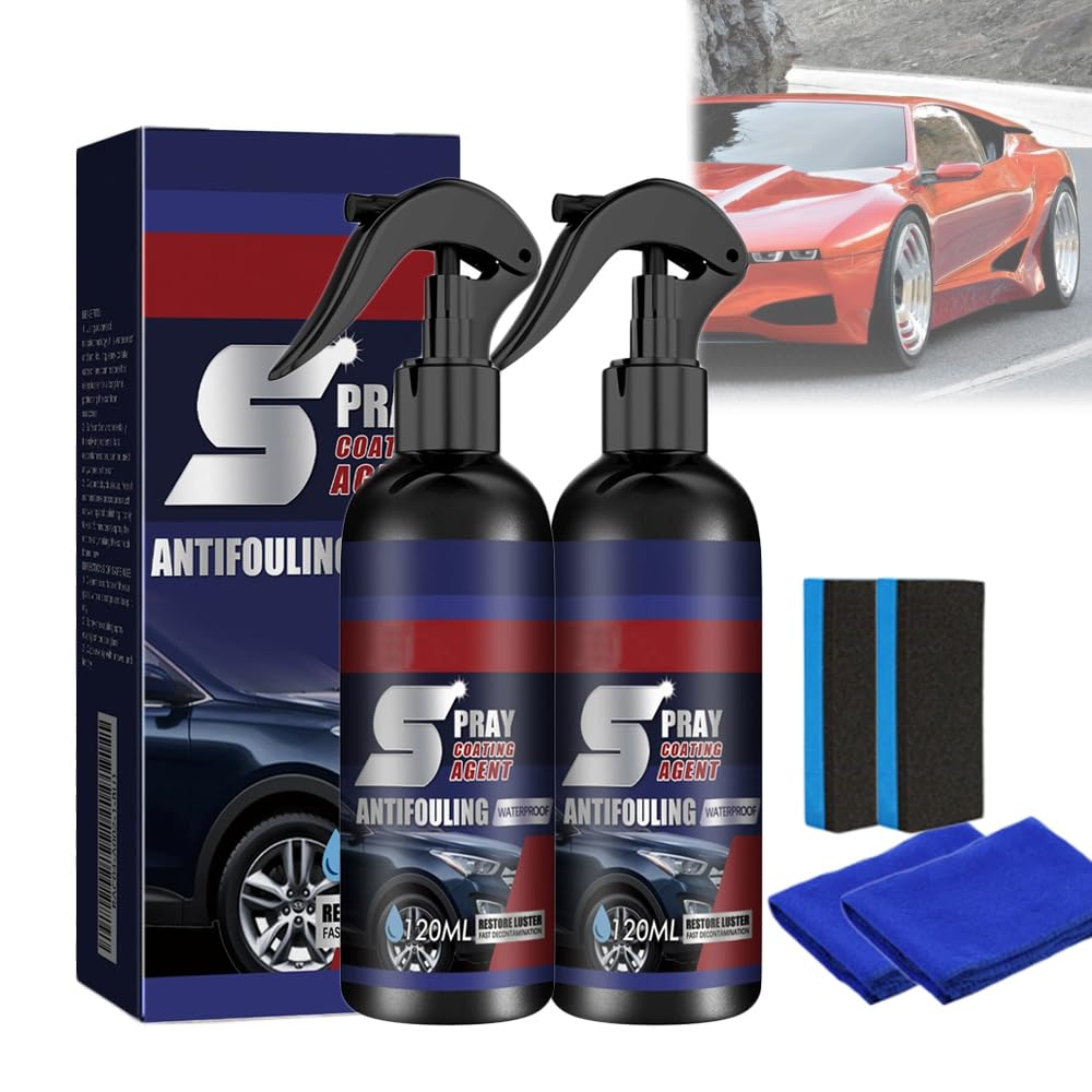 Car Spray, Ceramic Polish, 3 in 1 Ceramic Car Coating Spray, Multi Functional Coating Renewal Agent, Scratch Quick Repair, Fast-Acting (2set)