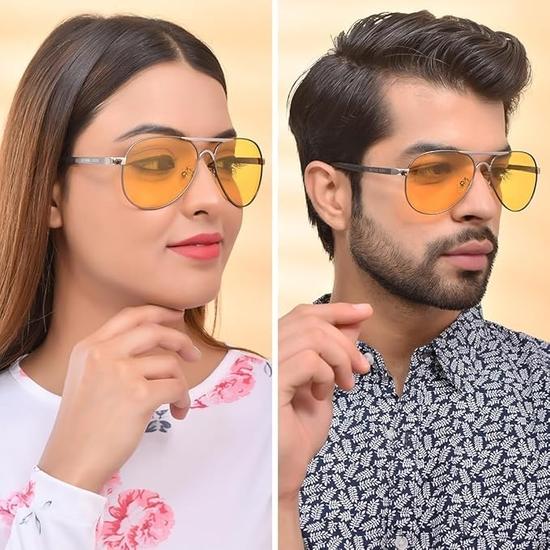 X Intelligens Polarisierte Reitbrille | Tag- und Nachtsicht, blendfreies HD-Outdoor-Zubehör | Unisex | Gelber Kratzer | Pilotenbrille | Mittel