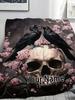 1pc Gothic Raven & Cherry Blossom Flannel Blanket - Custom Name/Message Personalized Skull Design  for Halloween
