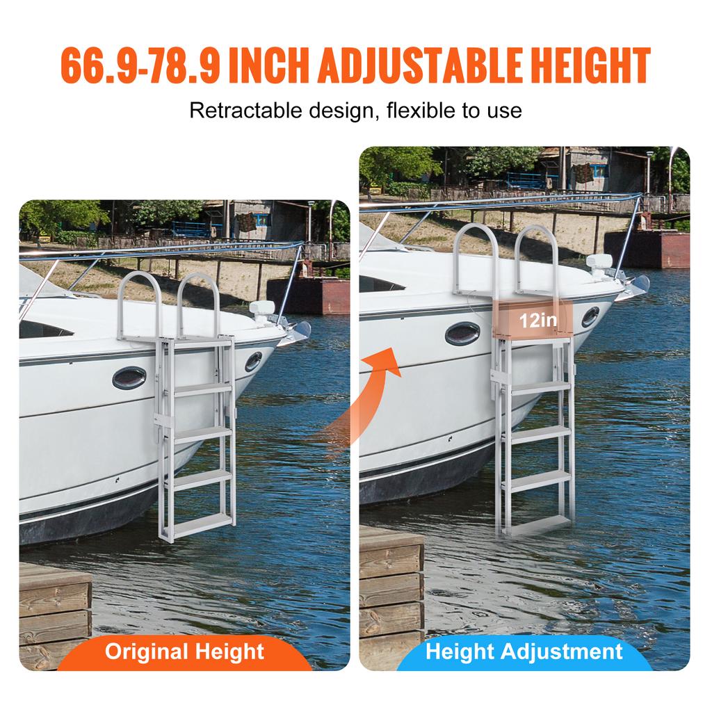 SucceBuy 4/5 Steps Retractable Dock Ladder 350Lbs Adjustable Height Swim Ladder with Rubber Mat for Pool Lake Marine Boarding