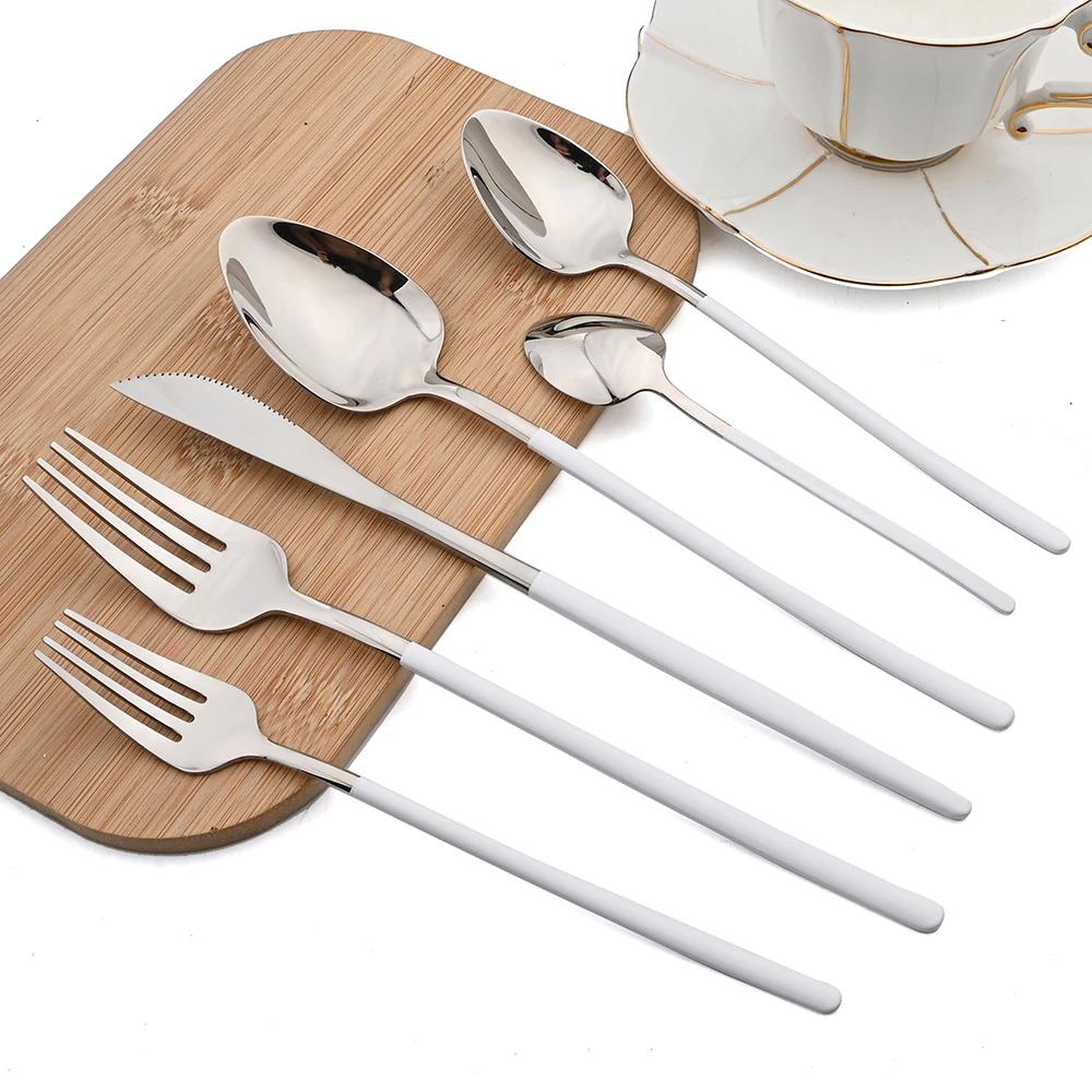 24Pcs Silver Cutlery Set Stainless Steel Dinner Knife Fork Spoon Dinnerware Set Kitchen Tableware Western Silverware