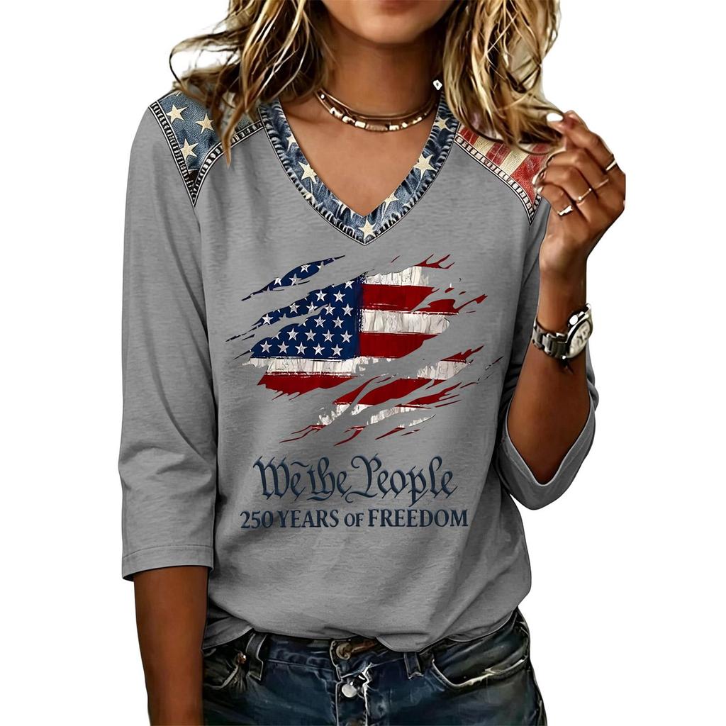 Women's Fashion Casual Independence Day Print Top