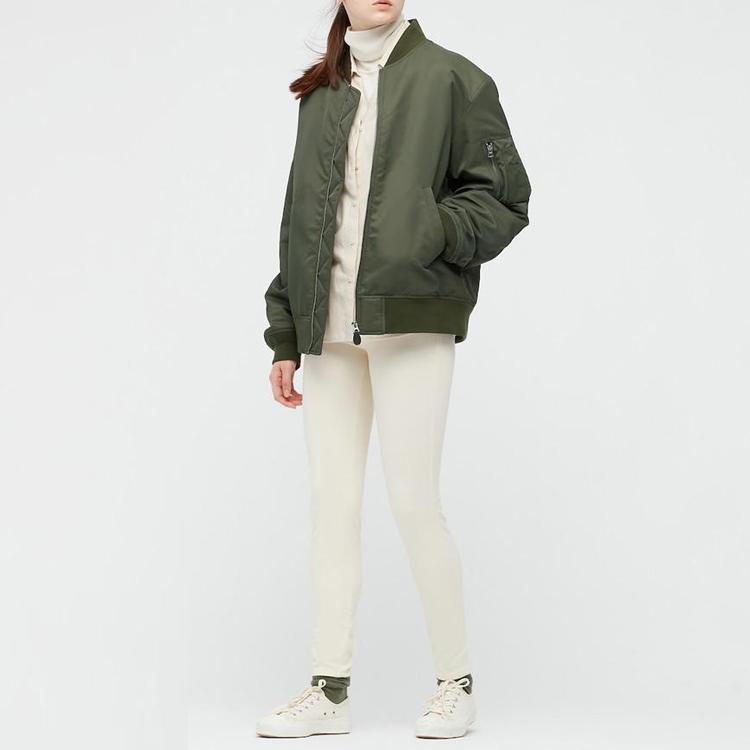 UNIQLO Solid Color Zipper Baseball Collar Pilot Cotton Jacket Unisex jackets Dark-Olive 442143-57