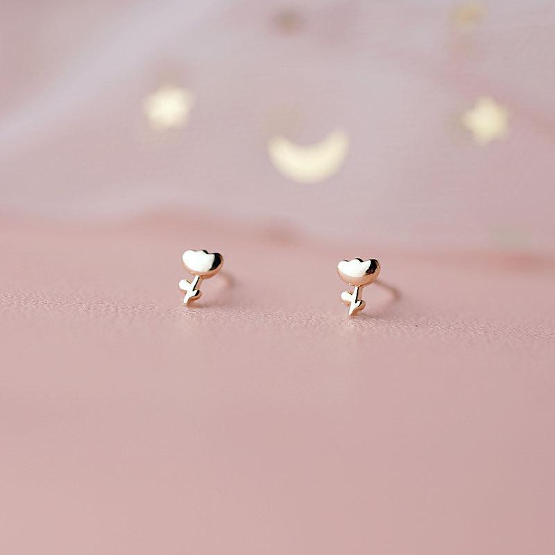Mini Rose Flower Tulip Earrings Mini Small Student Free-Earring Forest System Fresh and Trendy