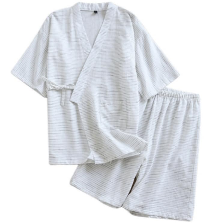 BIIYUHN Jinbei Japanese Double Gauze Top and Bottom Loose Perfect for Hospital Nursing Hot Spring and and Autumn Men's Pajamas, 100% Cotton, Style,
