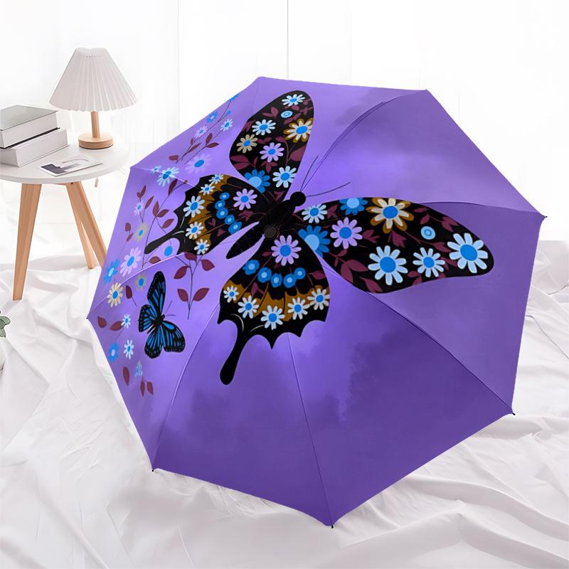 1pc Butterfly Flowers Automatic Open/close Umbrella, 8-Rib sturdy structure, Auto Folding/Opening, Portable Travel Umbrella for Women, Partiesc08