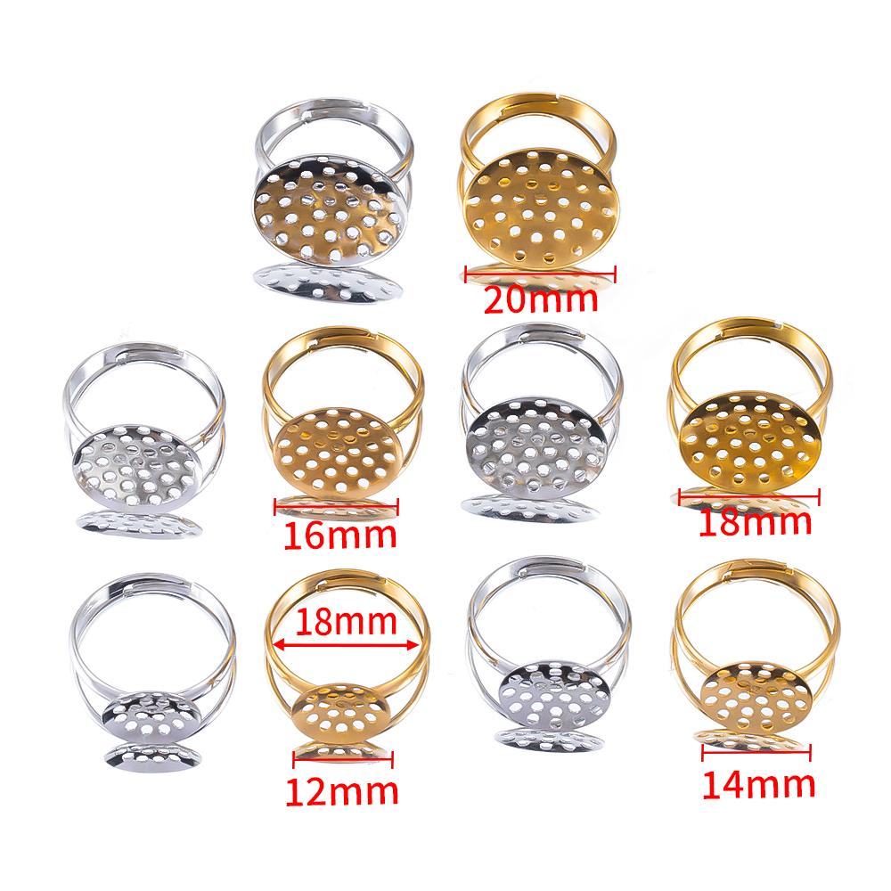 5pcs 10pcs Stainless Steel Ring Base Adjustable Tray Cabochon Settings Blank Bezel Rings Embryos 12mm to 20mm for Jewelry Making