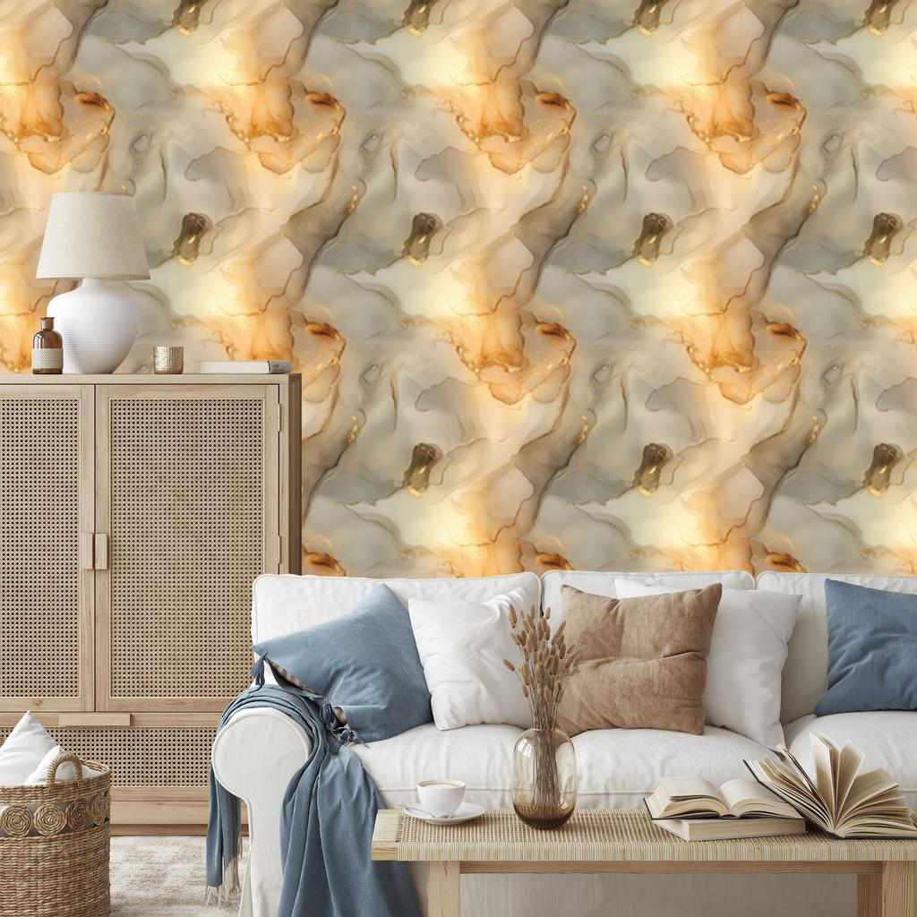 Ink Wallpaper Beige, Gold, Cream and Brown for Living Room and Bedroom 50x1000