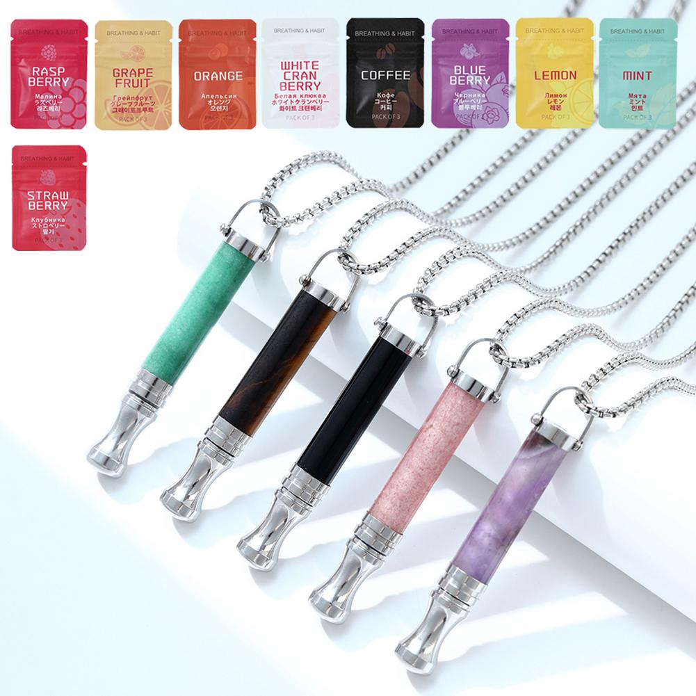 Anxiety Breathing Necklace with Resistance, Flavoured Air Wooden Breathlace, Filter Natural Essential Necklace Pendant