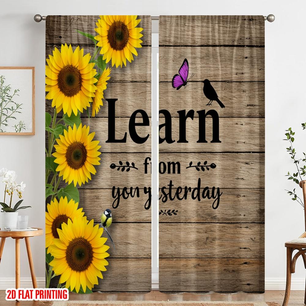 2pcs 2D Flat Printing Window Treatment Curtains Learn From Yesterday Sunflowers Polyester Fabric Without Electricity Holiday