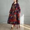 Spring Vintage Floral Print Plus Size Women Long Dress Oversize Loose Basic Casual Long Sleeve Maxi