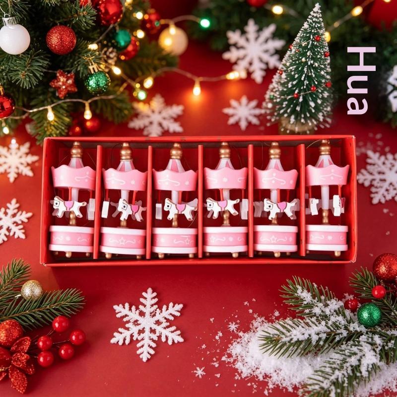 Wooden Mini Carousel Christmas Tree Ornaments Perfect For Holiday Home Decor Xmas Party Gifts