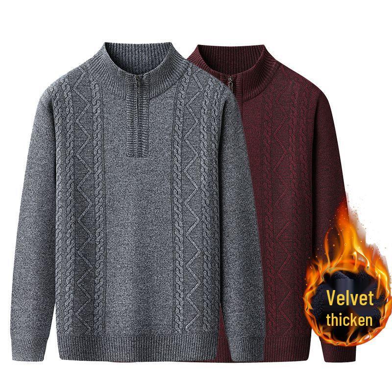 Men's High Neck Half-Zip Fleece Sweater – Trendy, Thick Knitwear for Autumn & Winter