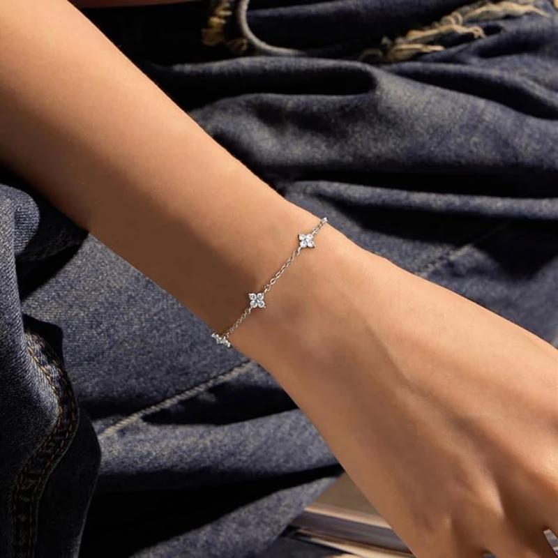 18k Gold Plated Cz Four-leaf Flower Bracelet for Women Girl Dainty Adjustable Link Chain Bracelets Charm Luxury Trend Jewelry