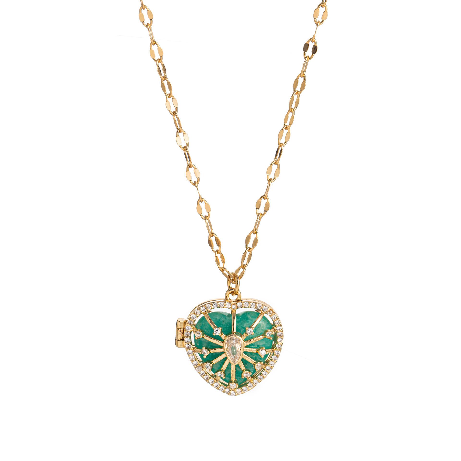 Xiaohongshu Natural Stone Diamond-Set Love Opening And Closing Necklace Female Peach Heart Opening And Closing Popular Necklace Female